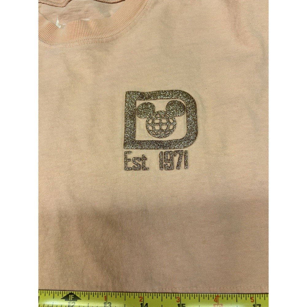 Disney World Spirit Jersey Peach Coral Gold Glitter Puff Print Womens Size Small - Picture 11 of 14
